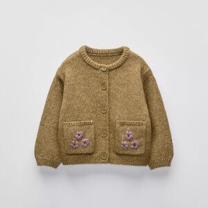 Floral embroidery knit cardigan